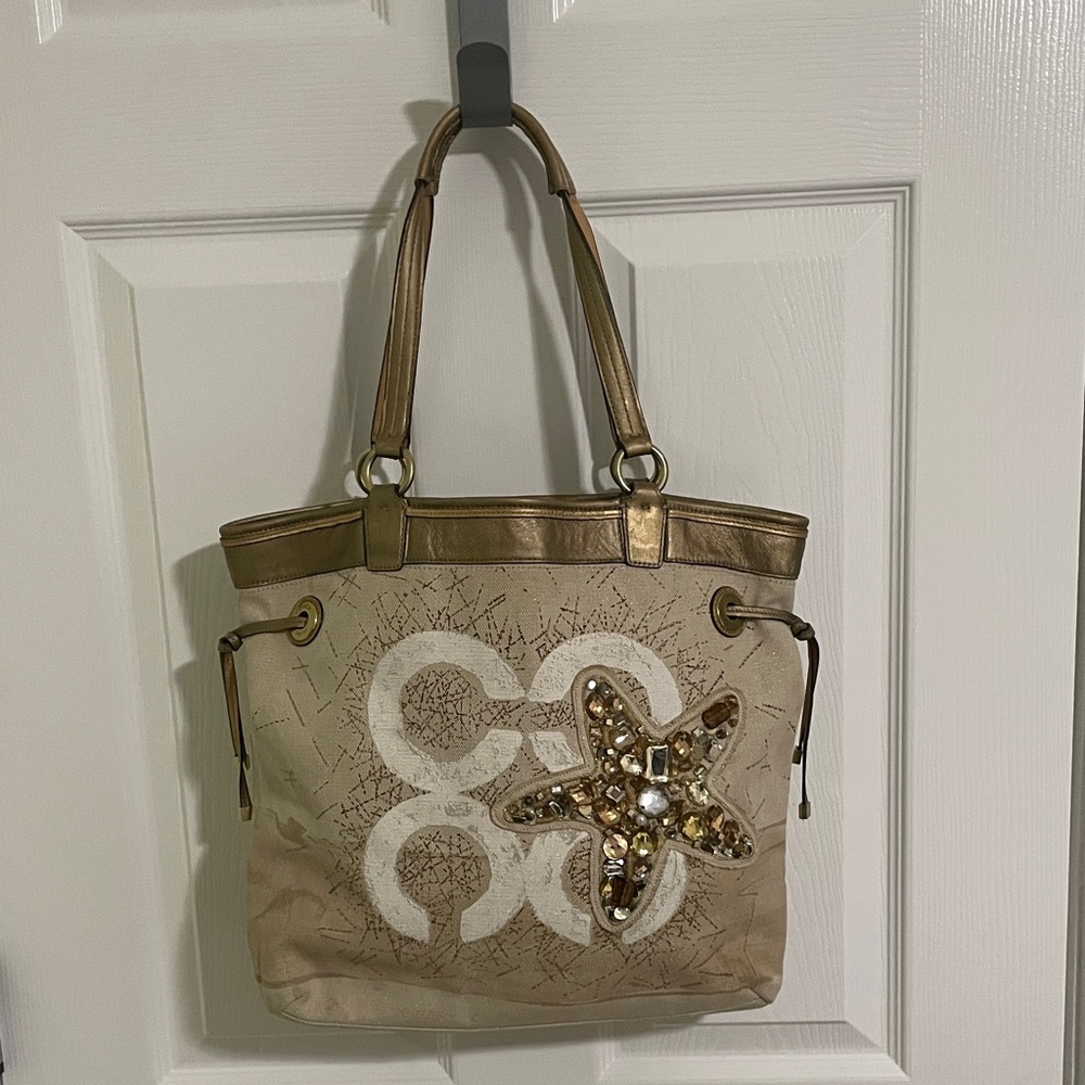 Coach Starfish Gold and Cream Beach Tote Bag